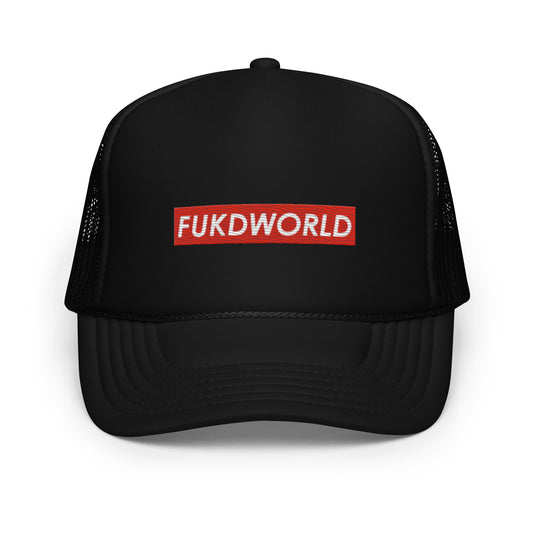 RED LOGO ON BLACK FOAM TRUCKER HAT